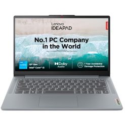 Lenovo IdeaPad Slim 3 Core i3 Laptop Online Price in India with i3-1315U, 8GB RAM, 512GB SSD, 14-inch FHD display, Windows 11, and MS Office 2024.